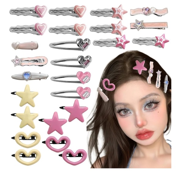 25 silver star heart crystal hair clips accessories festival rave club y2k girl main image 5